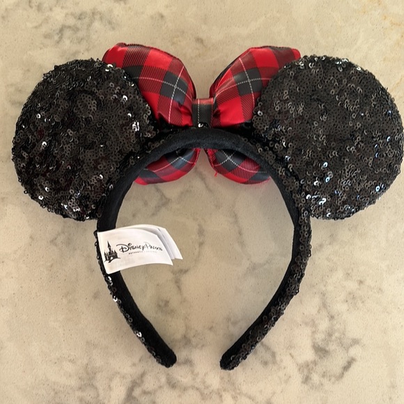 PLAID DISNEY EARS HEADBAND ❤️🖤❤️🖤 RED AND BLACK TARTAN ❤️🖤❤️🖤 - Picture 2 of 3